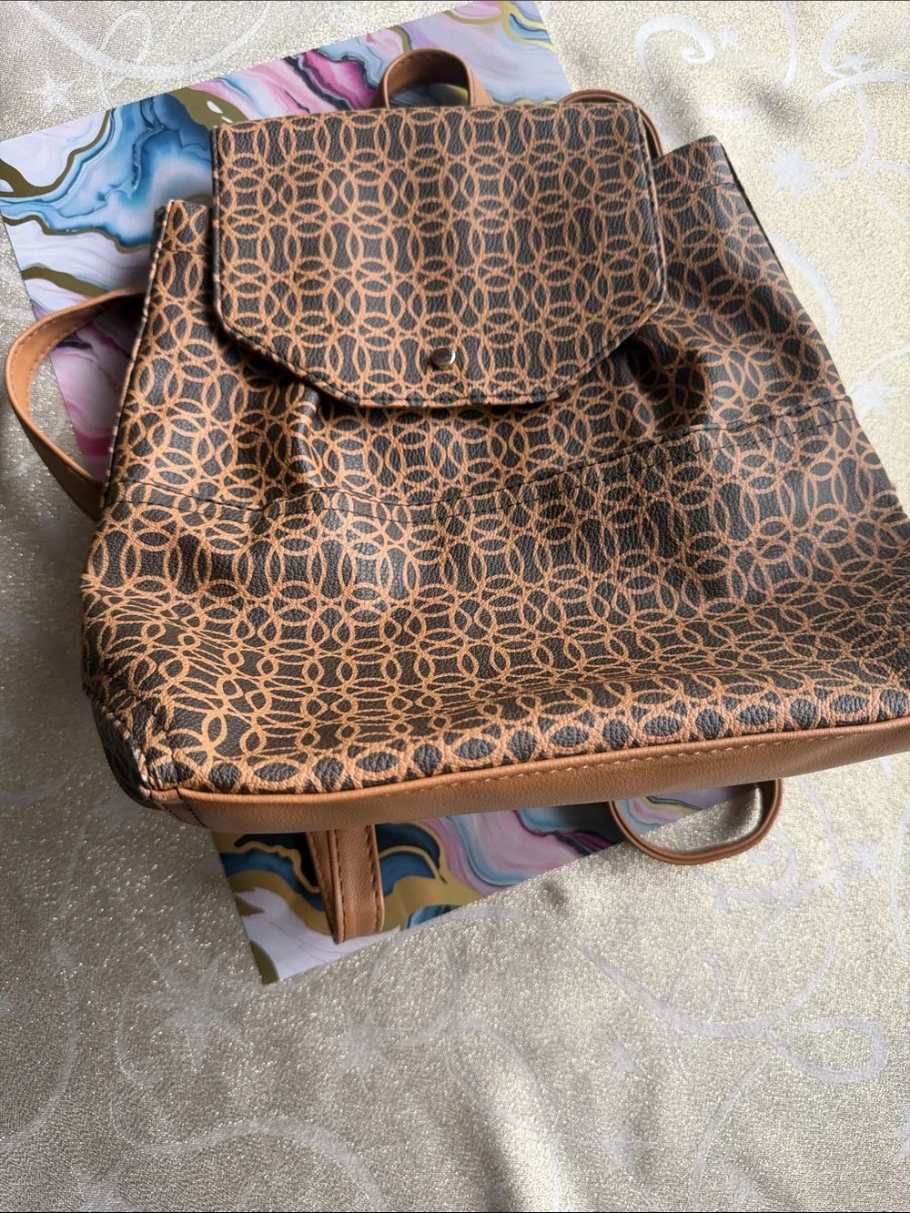 Stylish Brown Patterned Women’s Backpack
